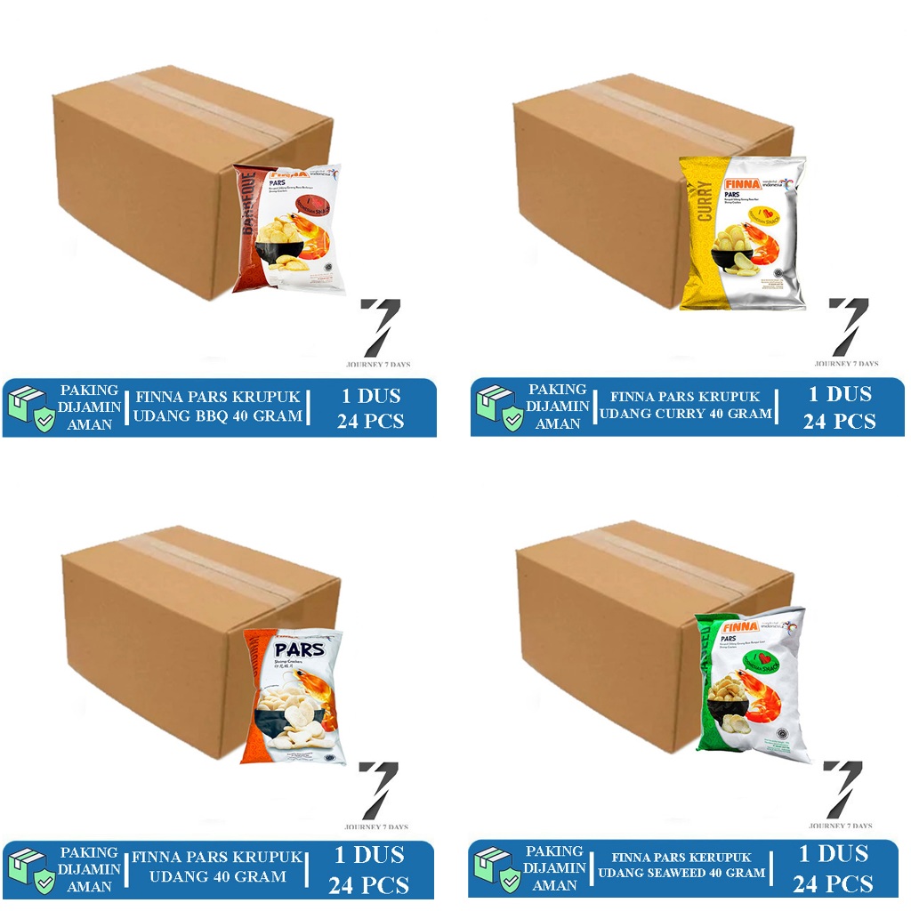

FINNA PARS KRUPUK UDANG 40 GRAM ANEKA RASA DUS ISI 24 PCS JOURNEY 7 DAYS DENGAN PAKING AMAN