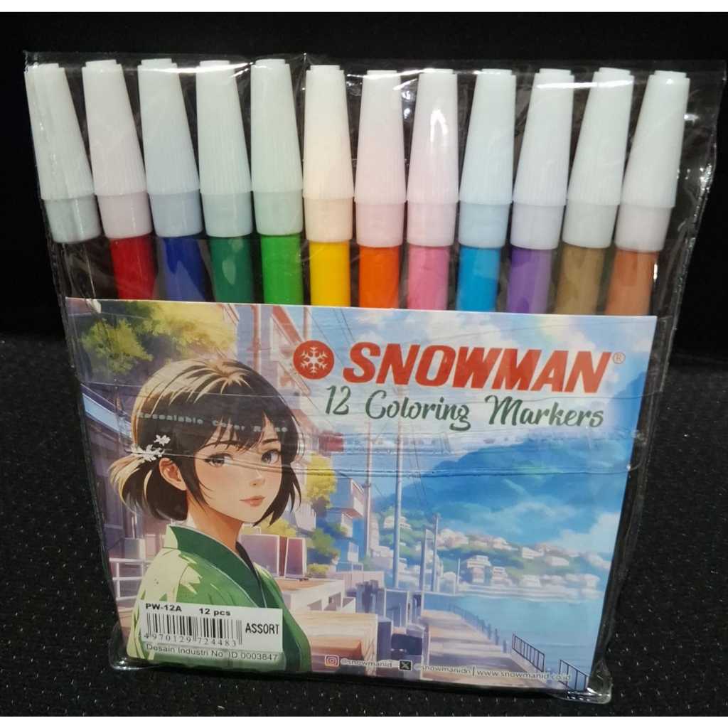 

spidol kecil snowman isi 12 warna spidol set snowman