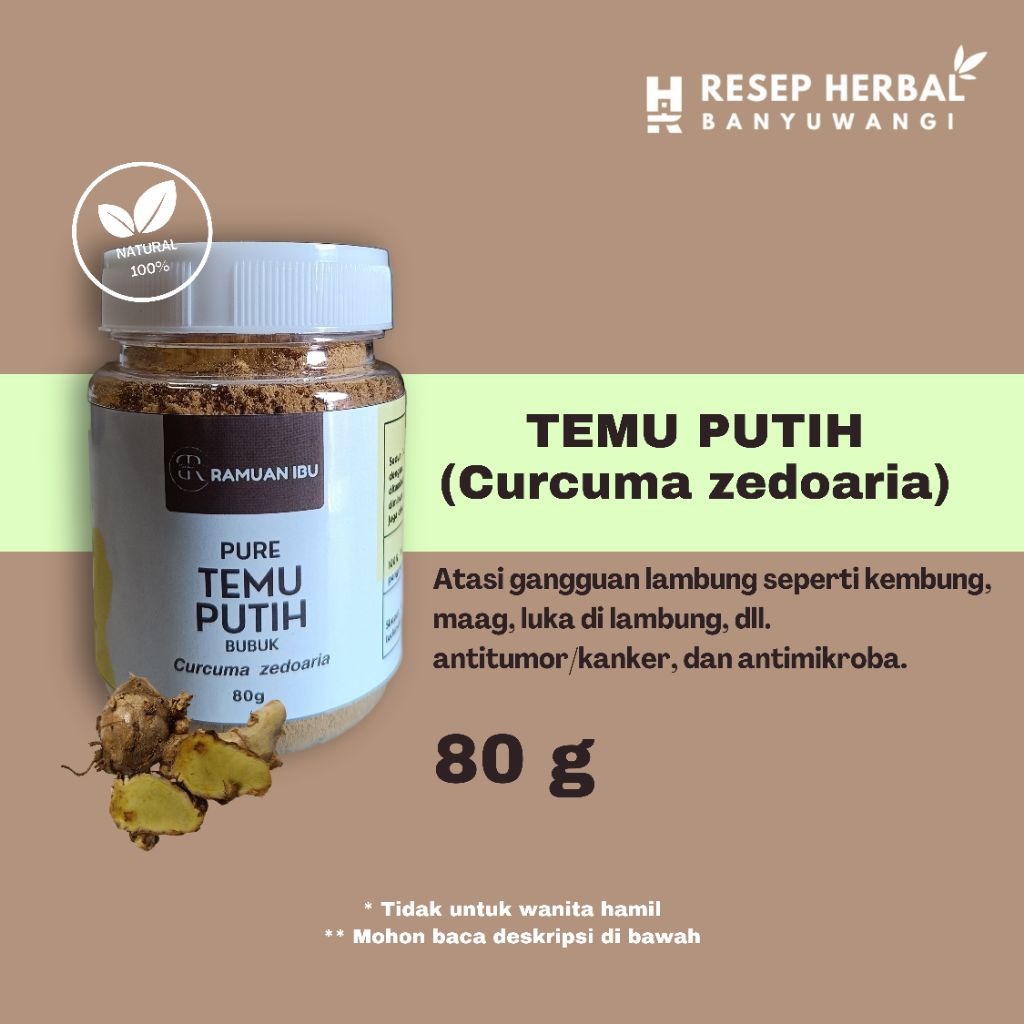 

Temu Putih Bubuk (Curcuma Zedoaria) White Turmeric Powder 80g, Ramuan Ibu by Resep Herbal Banyuwangi)