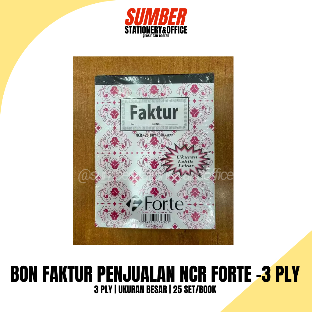 

Bon Faktur NCR Forte 3 Ply - Besar 3 Rangkap - 25 rangkap/Buku [Min 3 Pcs] (F-NCR-3P)