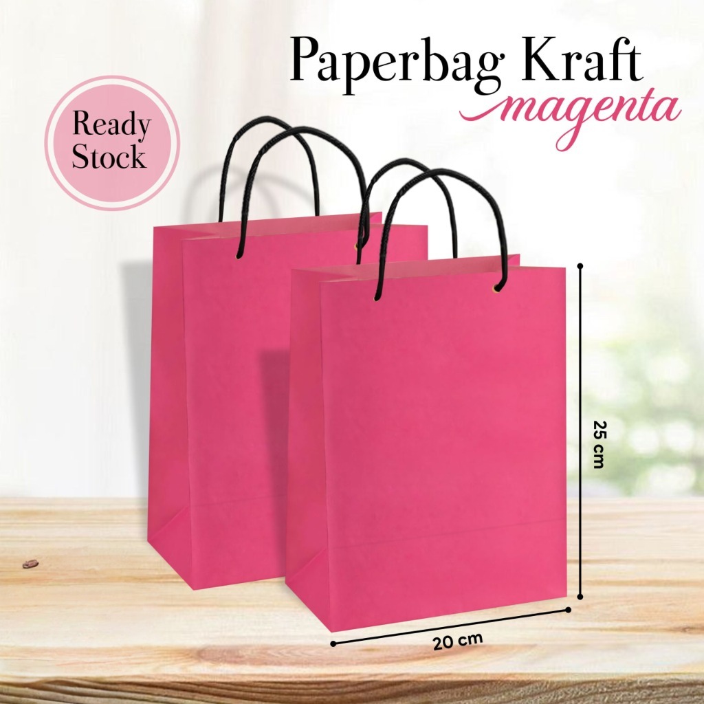 

[12 PCS] PAPER BAG POLOS READY STOCK - PAPERBAG HAJATAN WARNA MAGENTA UKURAN 20x25 x10CM