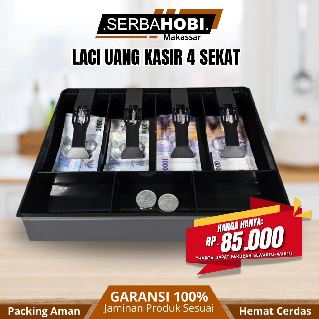 Laci Uang Kasir 4 Sekat Plastik Coin Cash Drawer Tray