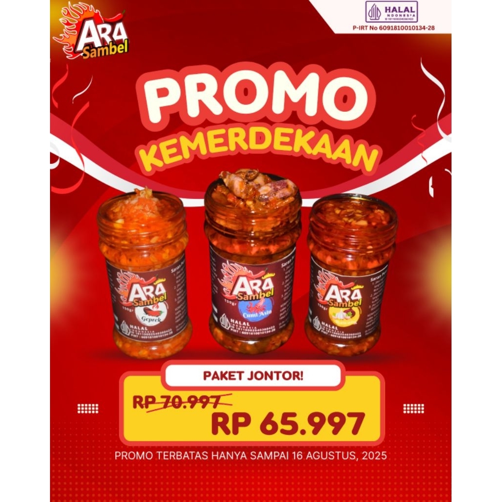 

PROMO KEMERDEKAAN PAKET HEMAT JONTOR SAMBEL CUMI ,BAWANG ,GEPREK