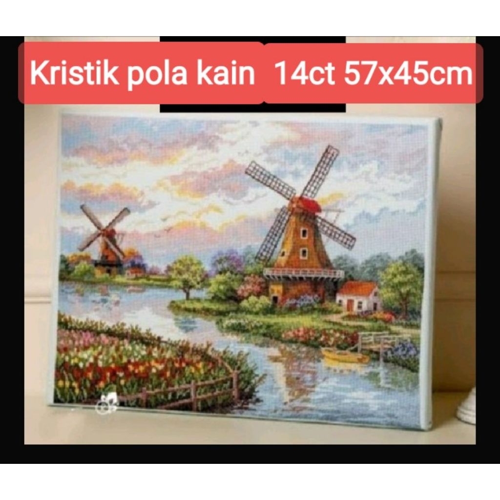 DIY PAKET KINCIR ANGIN KRISTIK WINDMILL HOLLAND POLA KAIN CROSS STITCH KIT 14CT