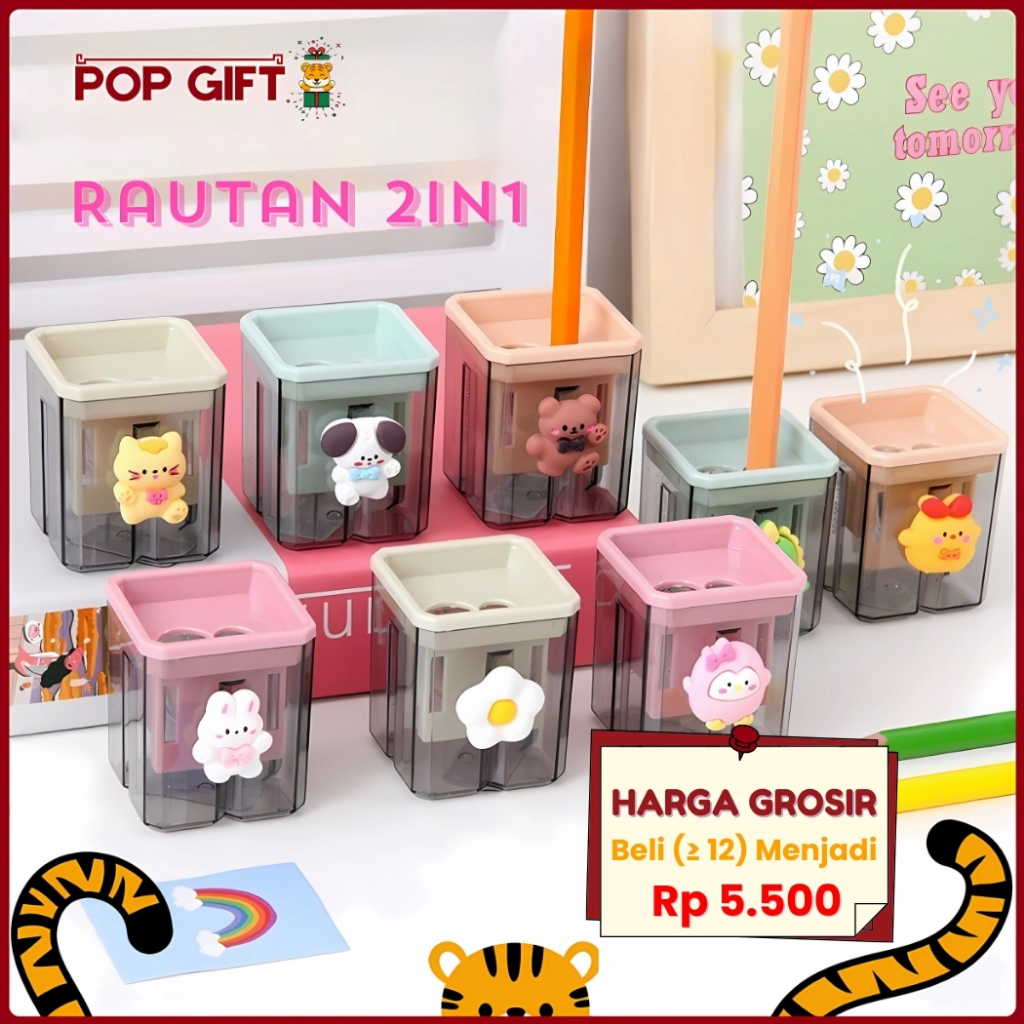 

PG Rautan Serutan Pensil Putar Sharpener 2 Lubang Karakter Rautan Dengan Penutup Rautan Tabung AT32