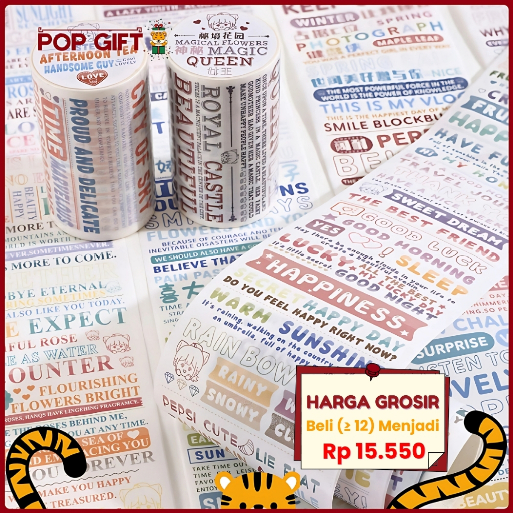 

PG Washitape Masking Tape Tulisan Deco Buku Jurnal Black Dan Colour CUTIE Washi Tape Lakban TLD102