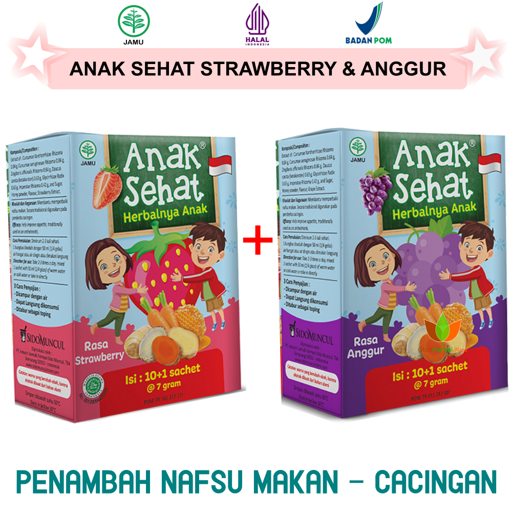 

SIDOMUNCUL ANAK SEHAT MIX RASA STRAWBERRY & ANGGUR, JAMU HERBAL PENAMBAH NAFSU MAKAN ANAK SUSAH MAKAN CACINGAN PENGGEMUK BADAN GEMUK BISA UNTUK 1 TAHUN 2 TAHUN SIDO MUNCUL