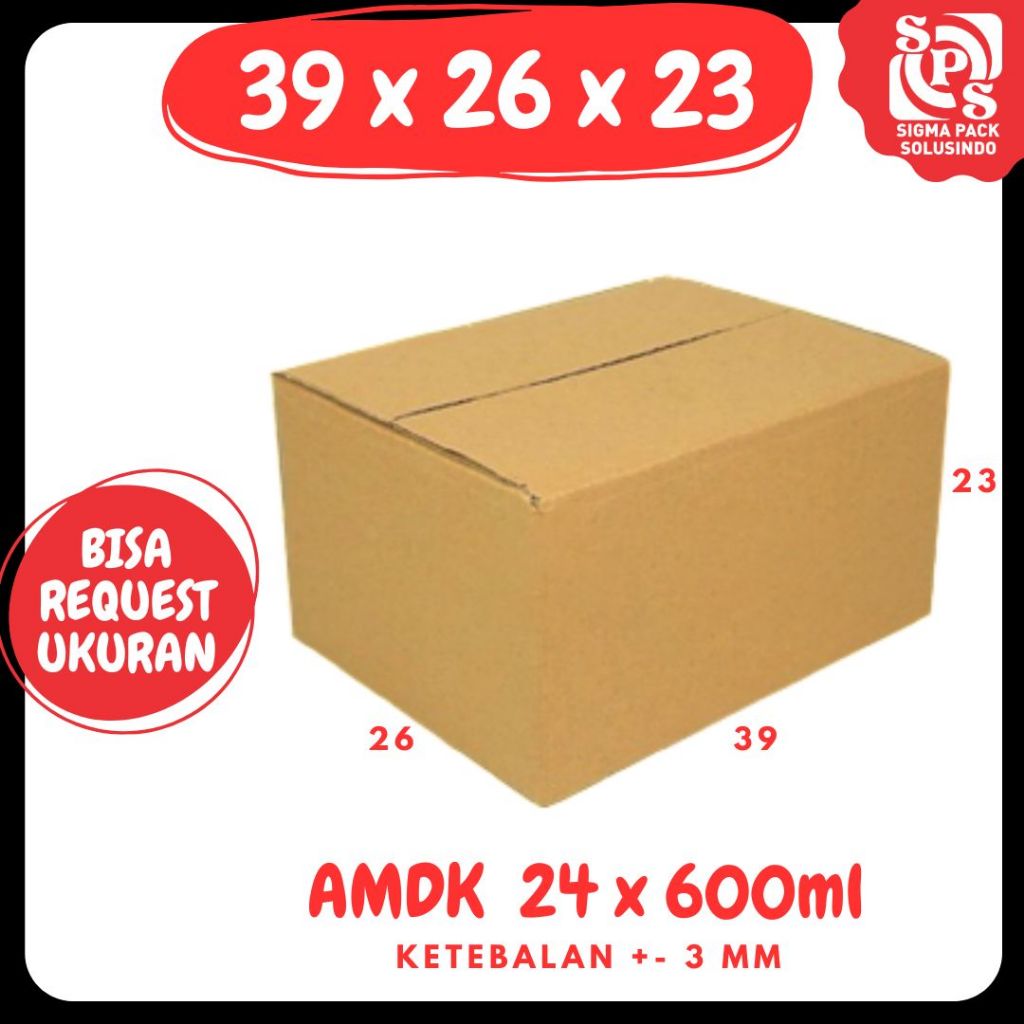 

Kardus AMDK 39x26x23 (24x600ml) Box Packing Karton Dus Kotak Kemasan Air Minum Jamu Minuman