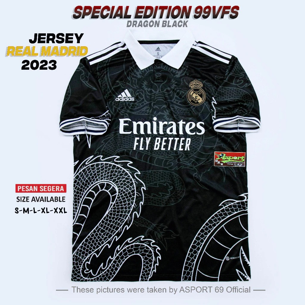 MADRID JERSEY BOLA MADRID REPLICA 99VFS SPECIAL EDITION DRAGON BLACK 2023 JERSEY REALMADRID DRAGON