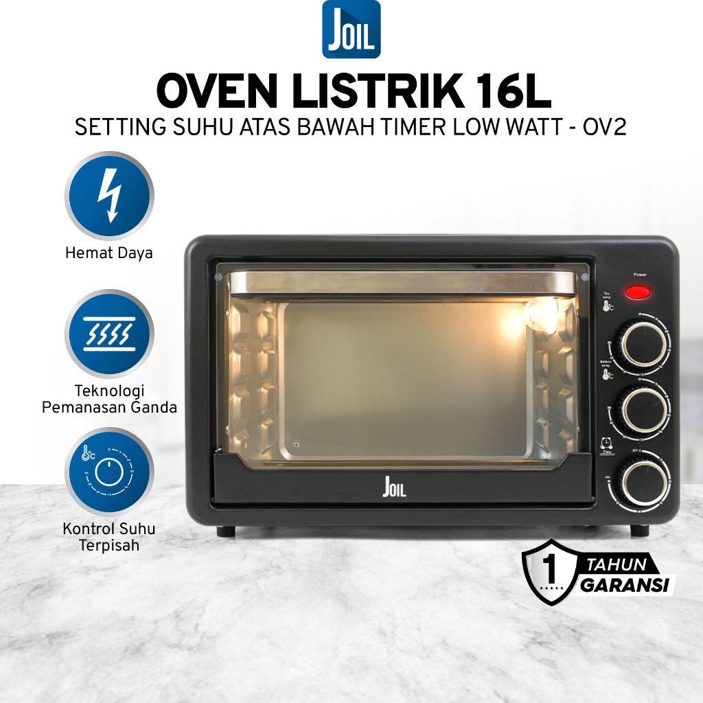 Joil Oven Listrik Digital 16L Setting Suhu Atas dan Bawah Pemanasan Presisi 300 Watt - OV2