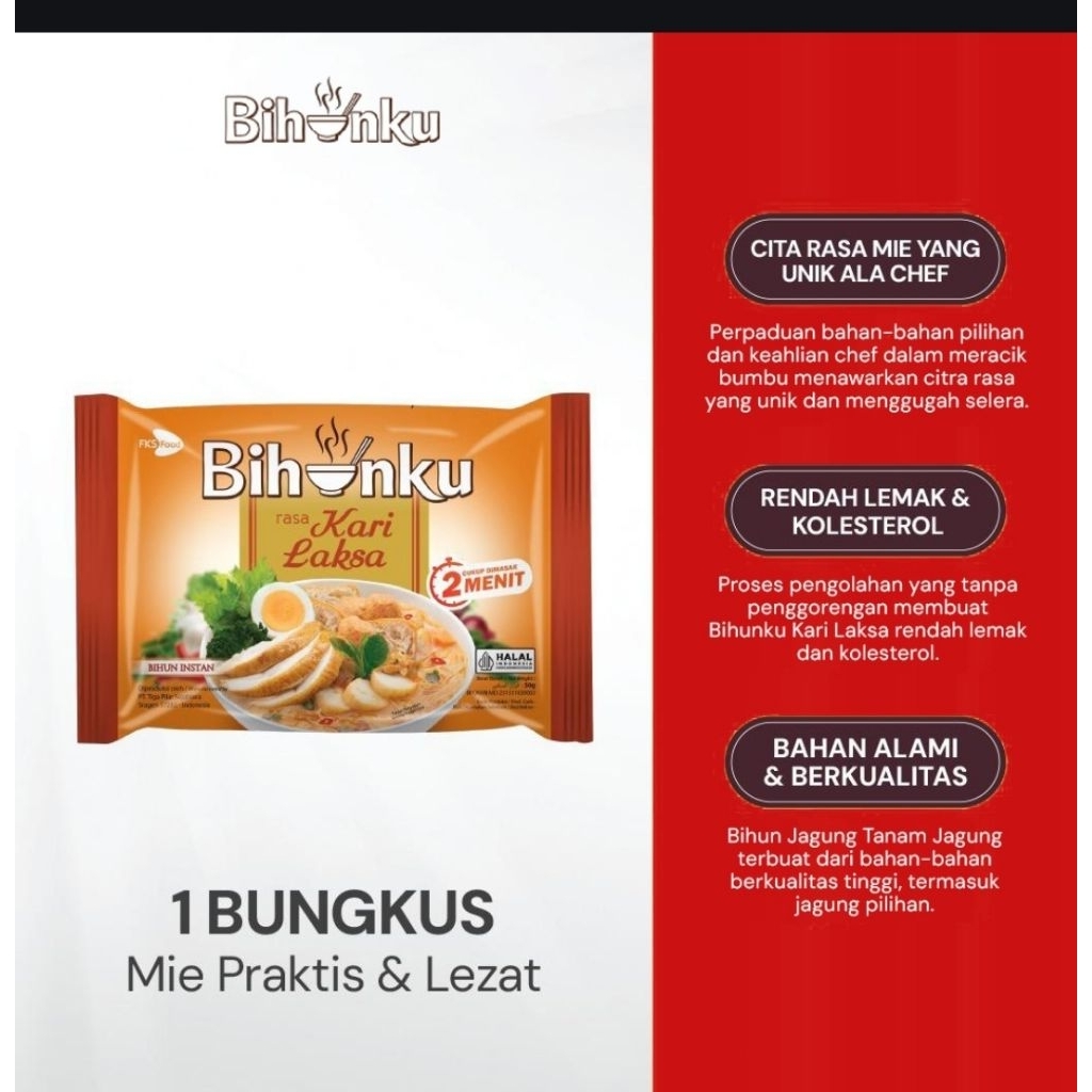 

Bihunku Instan - Kari Laksa - 1 Karton - 40 Pcs - 55g