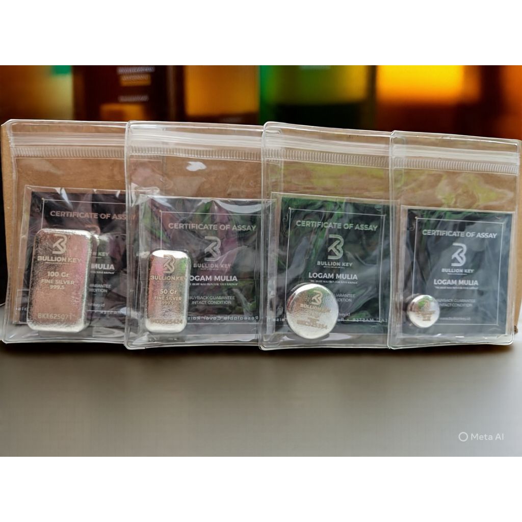 Bullion Key Silver Perak Batangan Logam Mulia 50 100 Gram - Perak Batangan Murni - Asli 999.5 Fine S
