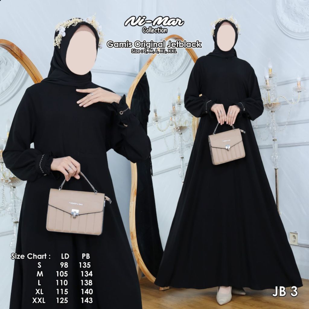 Gamis Nimar Hitam / Abaya Hitam polos / Abaya Jetblack / Gamis Jetblack