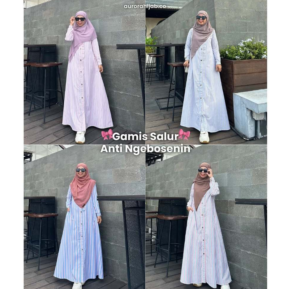 Aurora Hijab Nadhera Strip dress // gamis salur // gamis katun