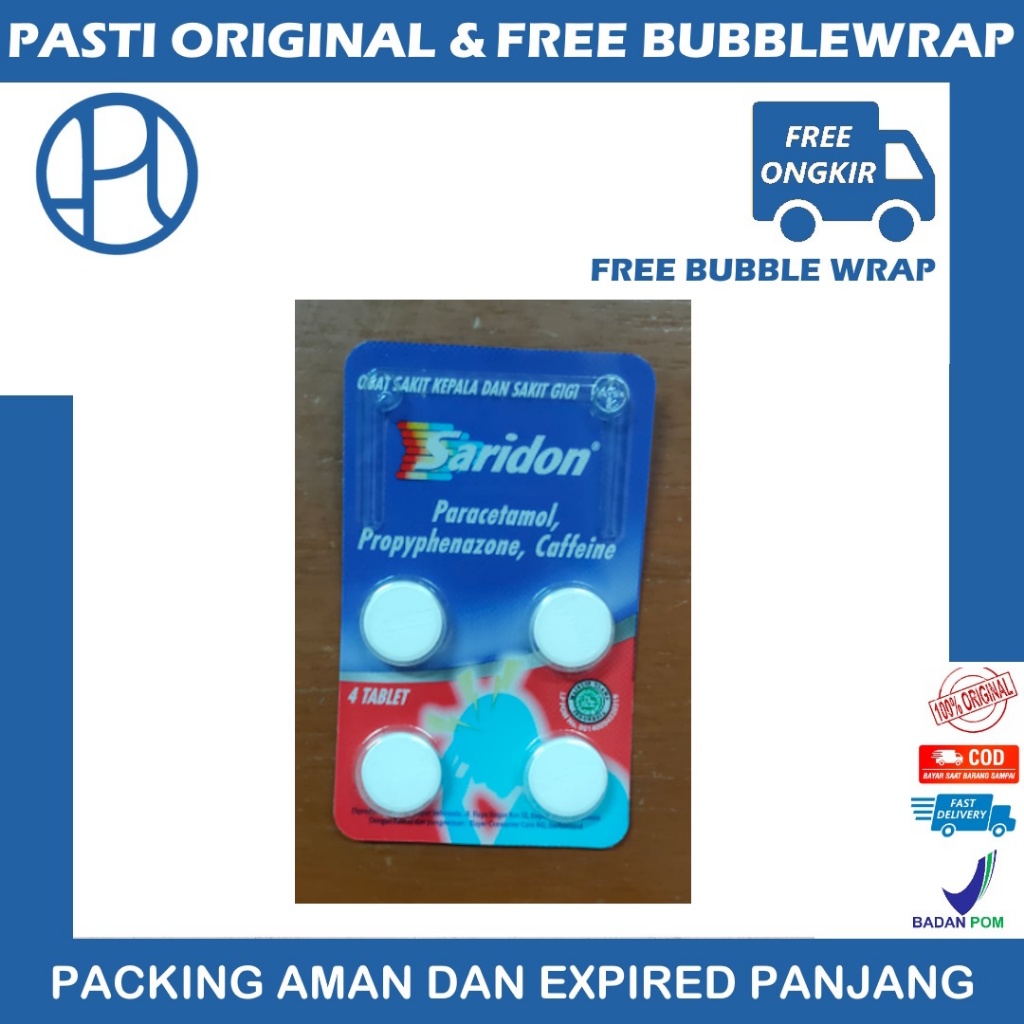 SARIDON PARACETAMOL 250MG, PROPYPHENAZONE 150MG, KAFEIN 50MG PER STRIP 4 TABLET