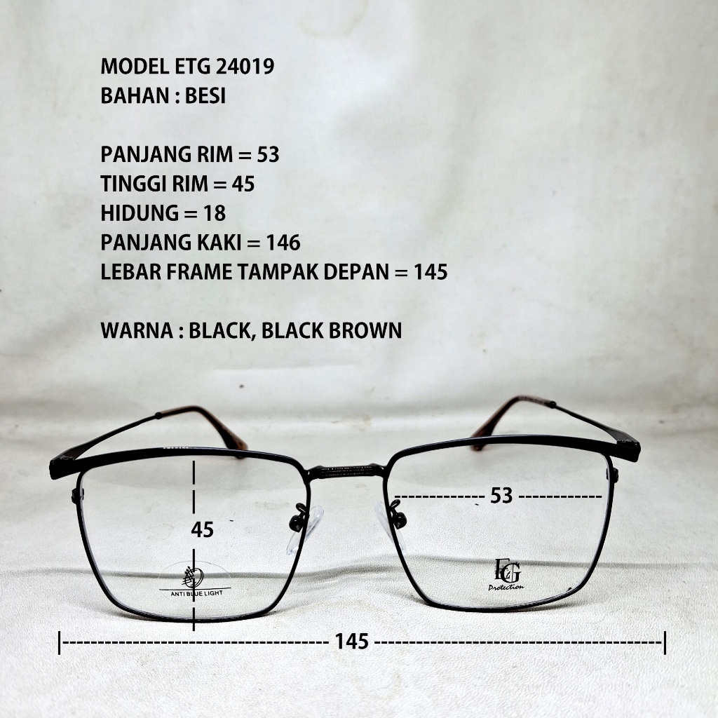 FRAME KACAMATA ETG 24019 BESI CEWEK COWOK MUKA SEDANG BESAR