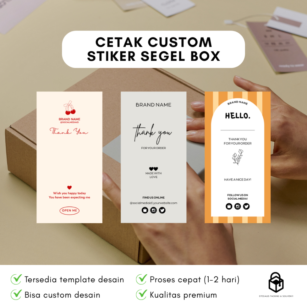 

Cetak Custom Stiker Segel Box Kemasan | Sticker Seal Kotak Kardus Packing Hampers | Print Label Sticker Logo