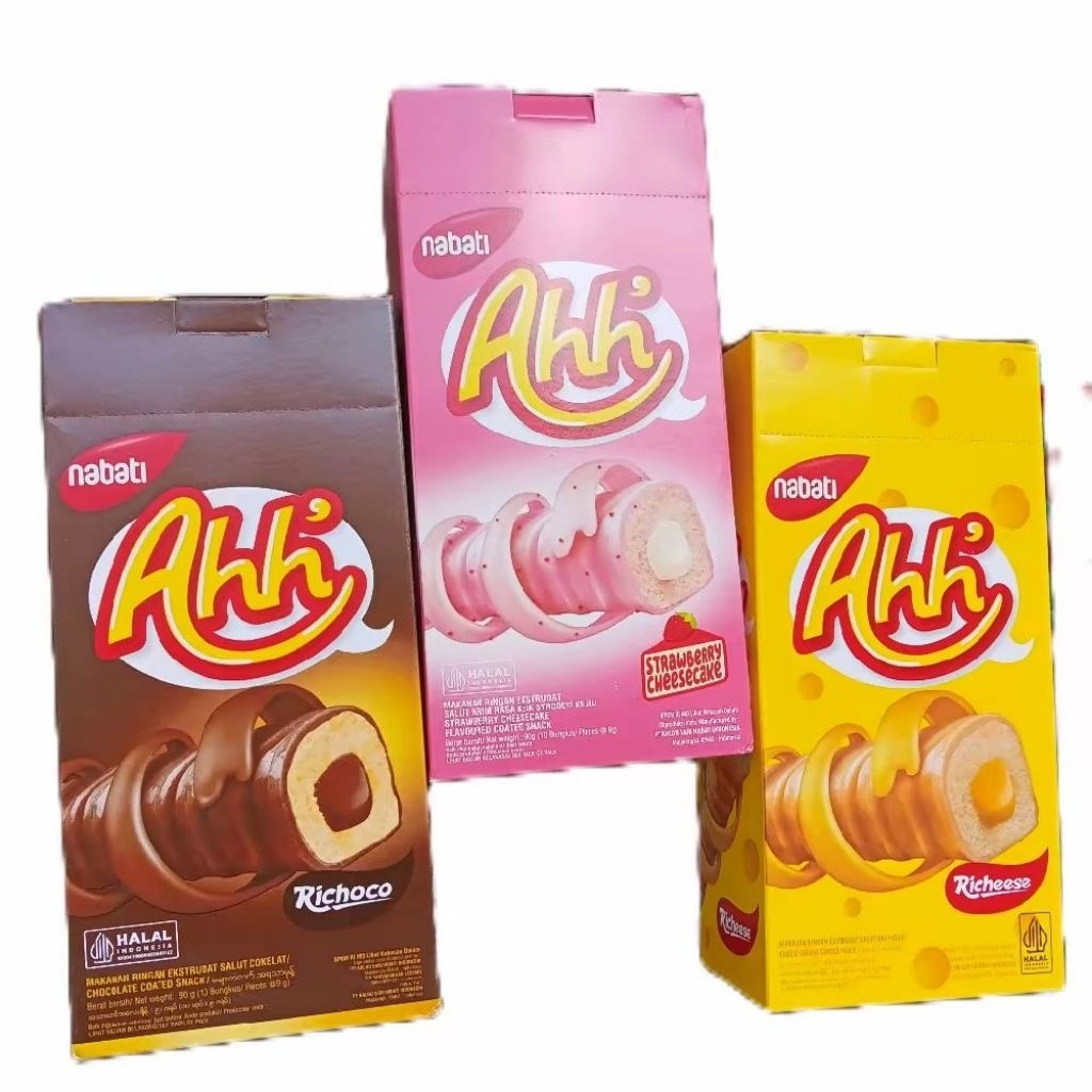 

RICHEESE NABATI AHH TRIPLE CHEESSE | COKLAT | STRAWBERRY NETTO 1 BOC ISI 10 PCS X 16 GRAM Food