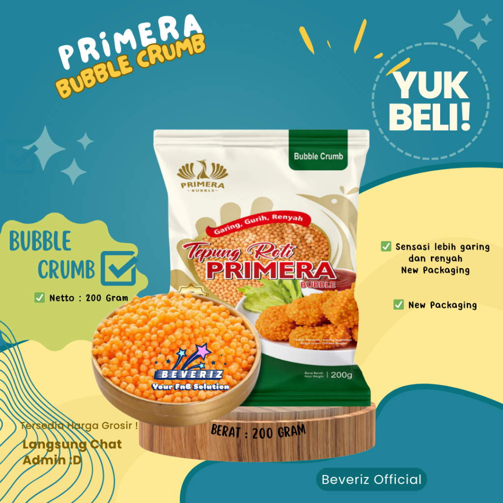 

BEVERIZ Bubble Crumb Crispy 200 Gram | Tepung Panir Nugget {BISA COD}{Tersedia Harga Grosir}