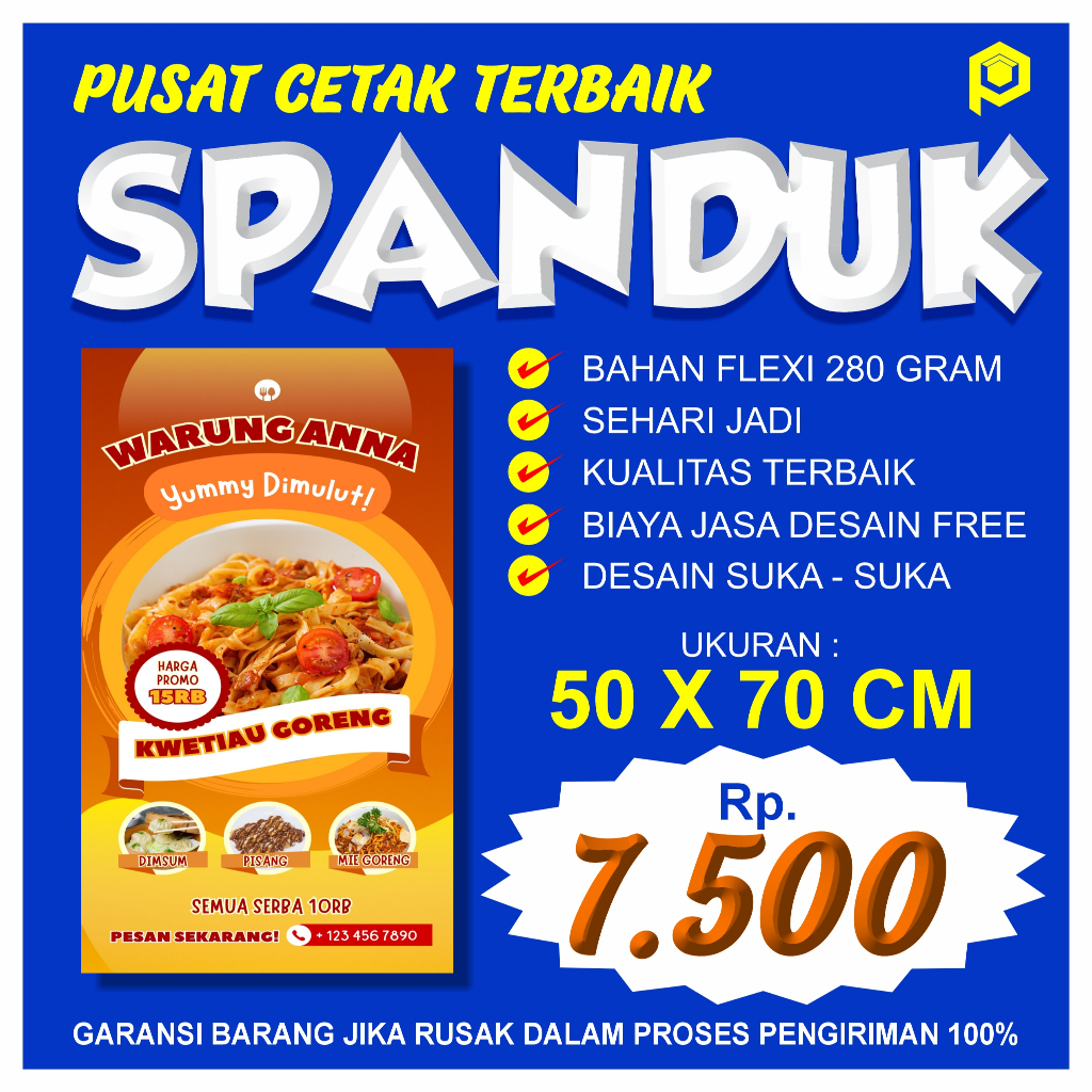 SPANDUK BANNER WARUNG MAKAN TERMURAH SEHARI JADI / GRATIS JASA DESAIN
