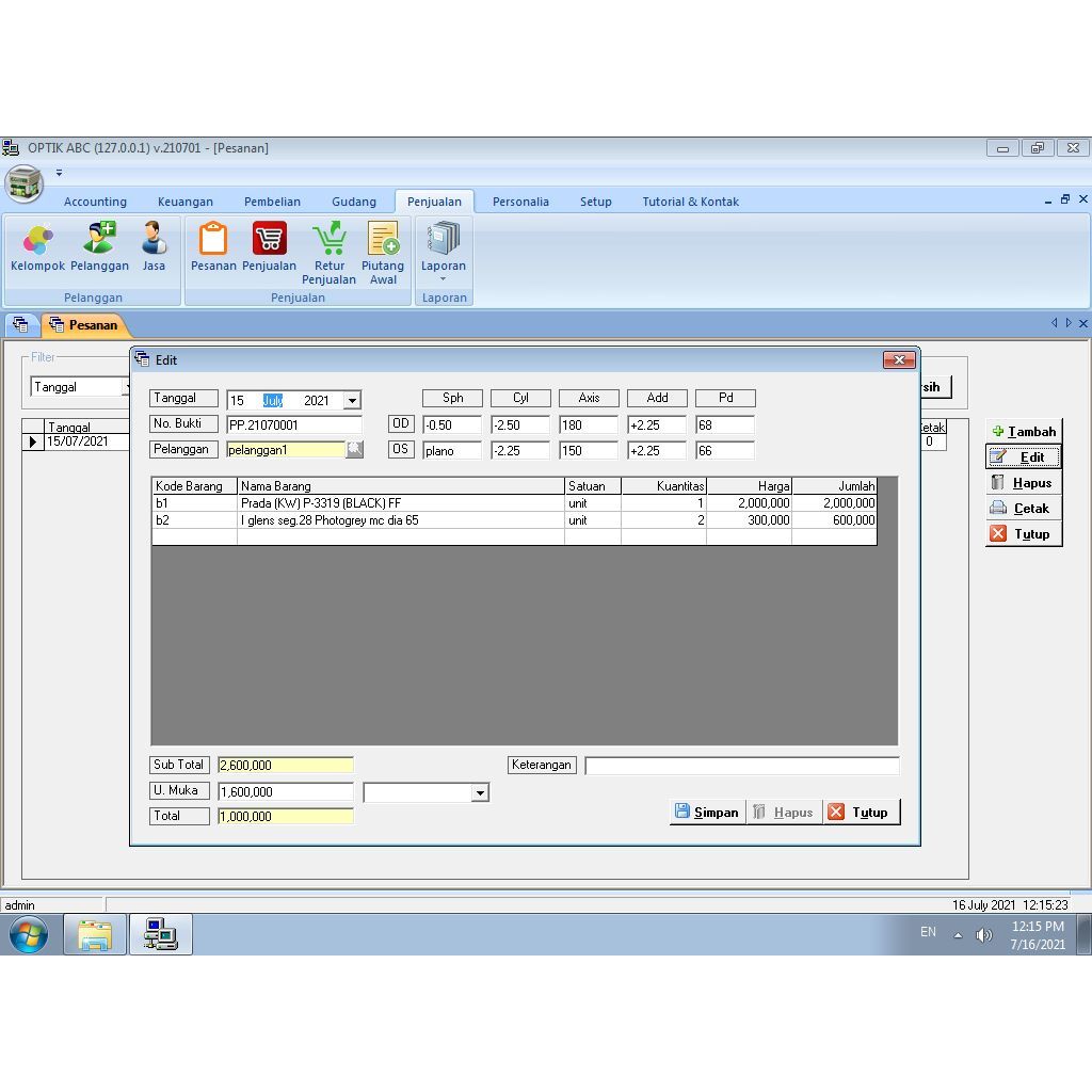 APLIKASI / SOFTWARE KASIR OPTIK ORIGINAL & BISA CUSTOM