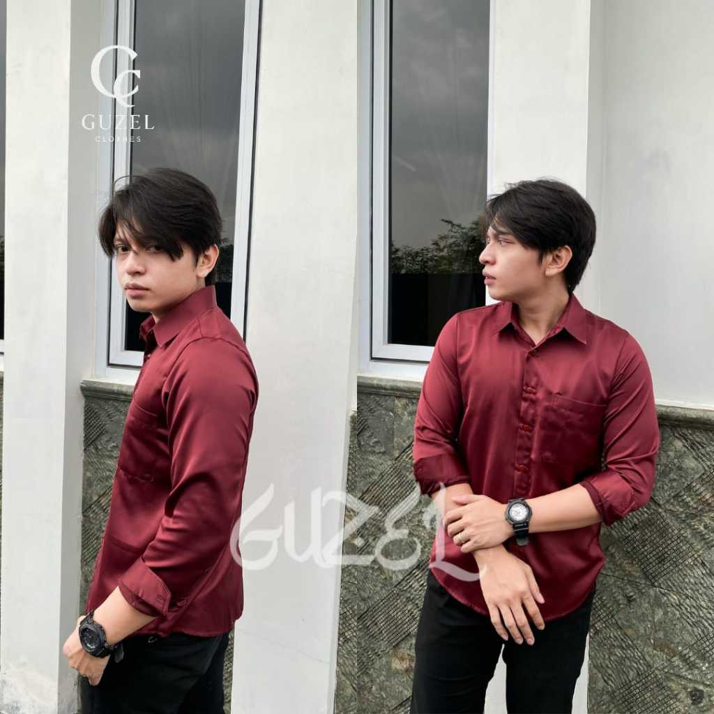 Prince Shirt by Guzel Satin Silk Premium Kemeja Fashion Kondangan Wisuda Lebaran Slim Body Fit