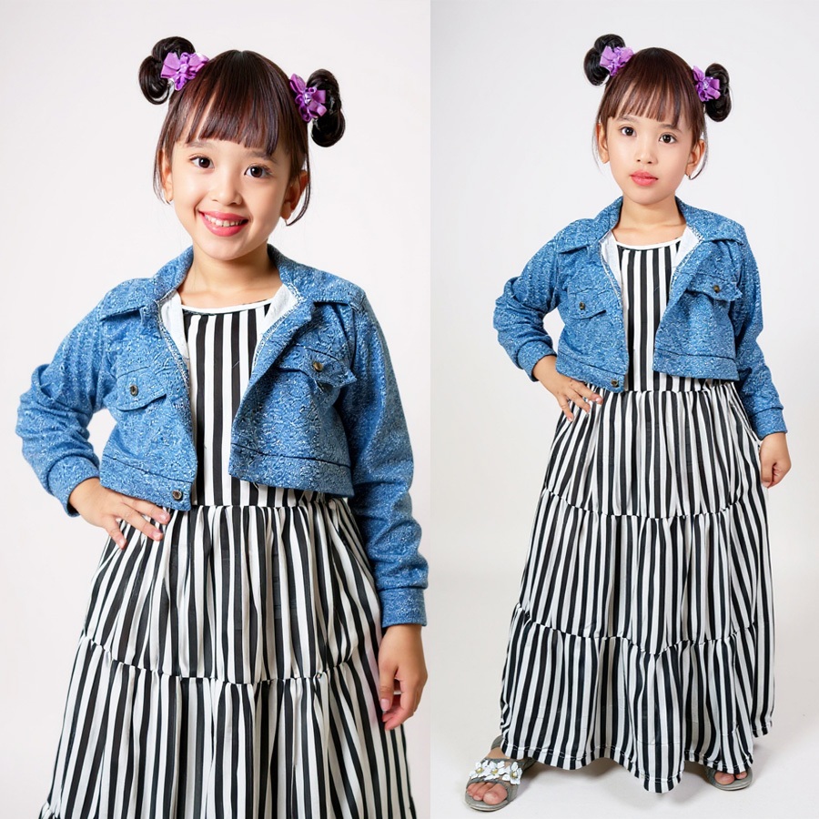 Gamis Anak Cewek Rompi Vanila Dress Salur Maxy Kids Perempuan Carlina Fashion