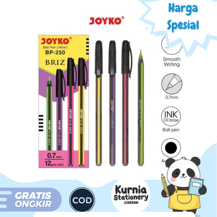 

Joyko Ball Pen BP-250 Briz Ukuran tip 0.7 mm hitam (1 Pack Isi 12 pcs)