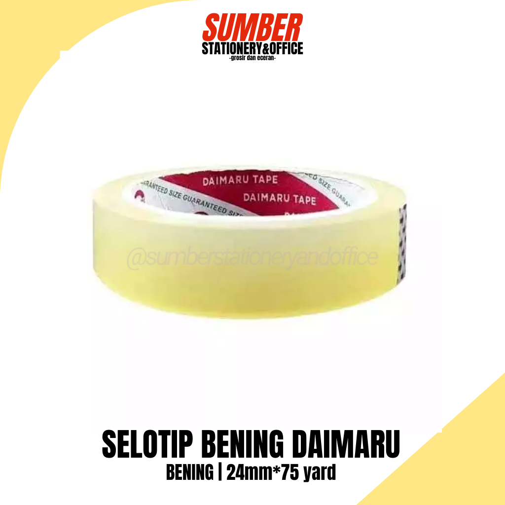

Selotip Daimaru Bening Premium 24mm x 72Yard - 1 Inch (ST-D-1i) - Lakban Bening Kuat [6 Roll]