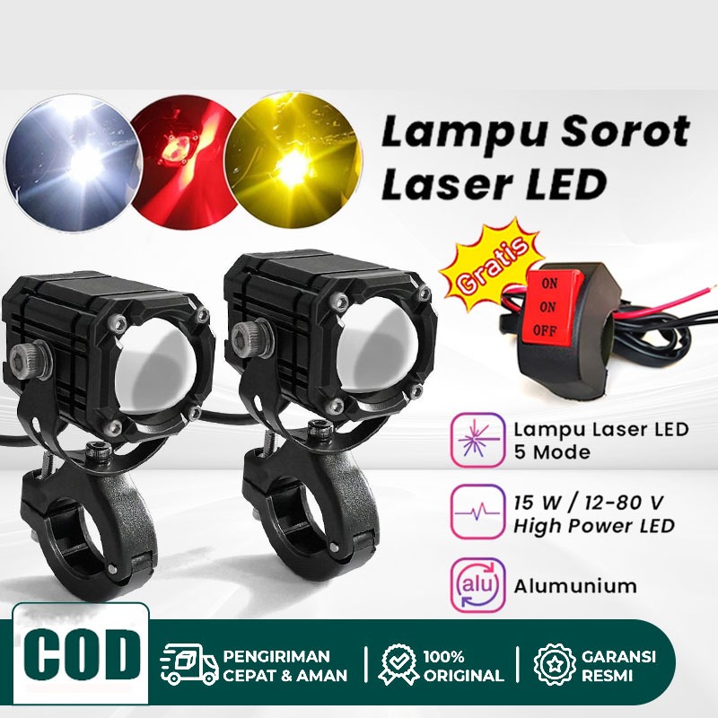 2pcs Lampu Tembak Sorot Led Laser Cahaya High Low Putih Kuning Super Terang Plus Devil Eye Merah/Lam