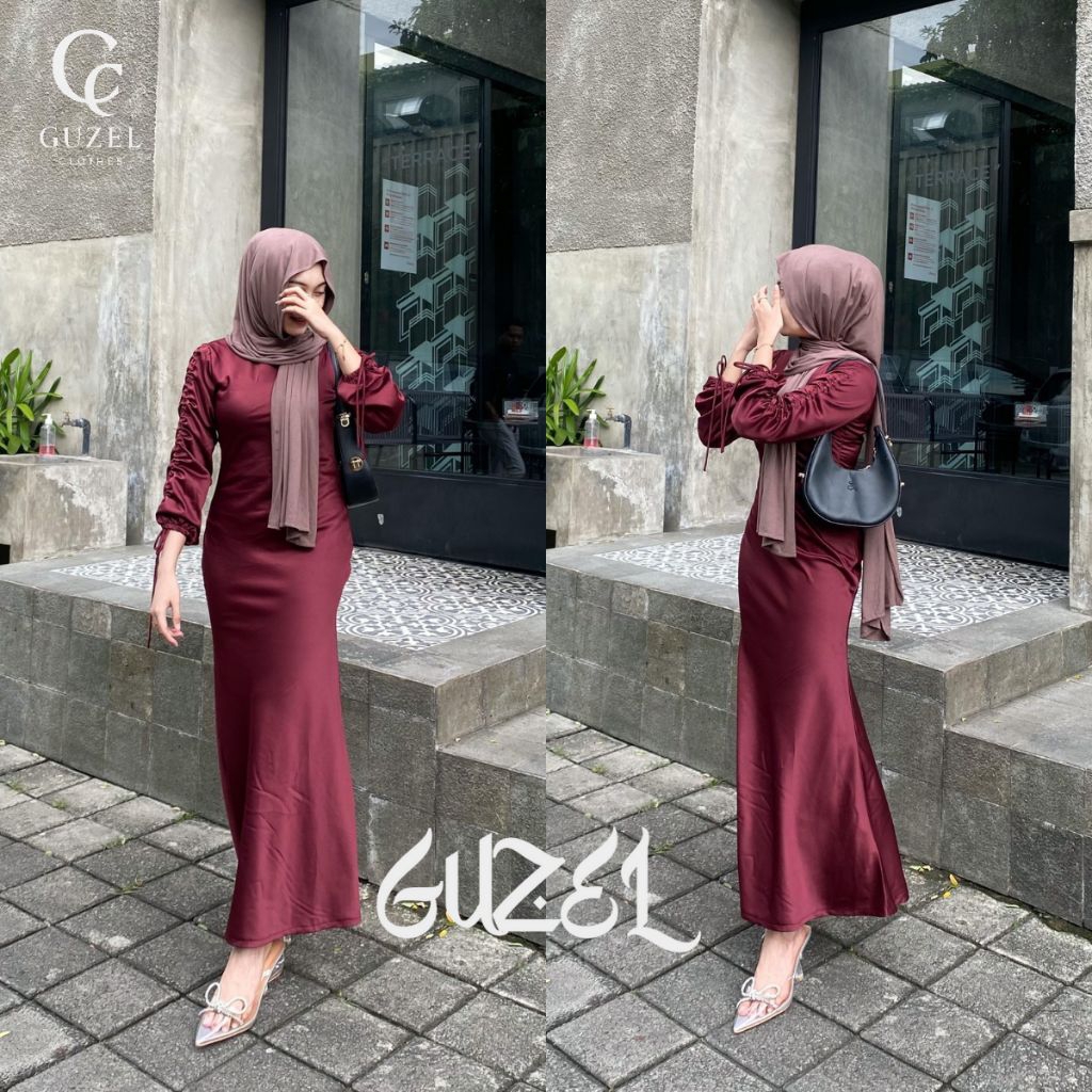 Ella Dress by Guzel Satin Silk Premium Fashion Wanita Kondangan Wisuda Lebaran Slim  Kekinian 2023