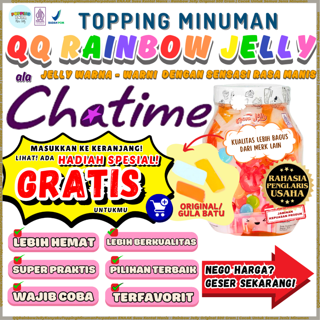 

QQRainbowJellyKonyakuToppingMinumanPerpaduan ENAAK Susu Kental Manis - Rainbow Jelly Original 500 Gram | Cocok Untuk Semua Jenis Minuman