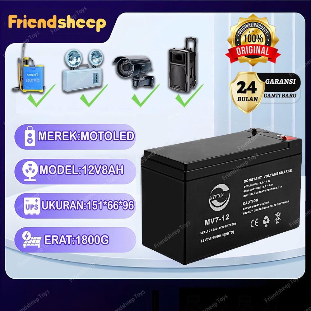 Aki 12V 8AH 12v 12ah Kering Genset Aki UPS SMT Baterai UPS Batere Emergency Aki Kering Ups Aki Seped