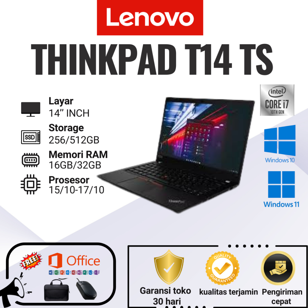 READYYY Laptop Gaming Lenovo ThinkPad T14 I7 GEN 10 16GB SSD 256GB Layar 14 Inch Grade A Second Berg
