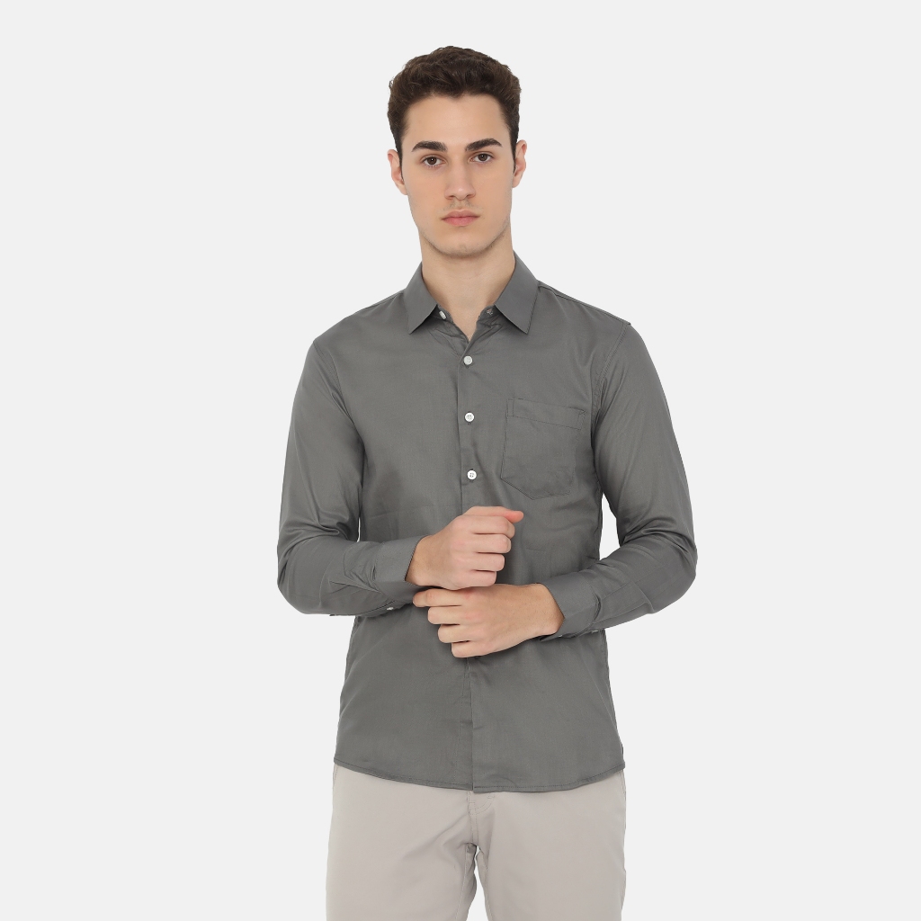 BAROSSO - Dalton Long Sleeve Slim Fit Casual Shirt | Kemeja Polos Lengan Panjang Kasual Pria - Abu /