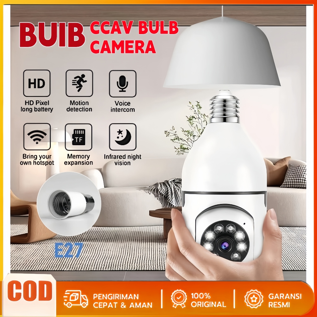 CCTV Lampu V360 Pro 8MP Kamera CCTV Wifi Lampu CCTV 360 PTZ & Memory Card