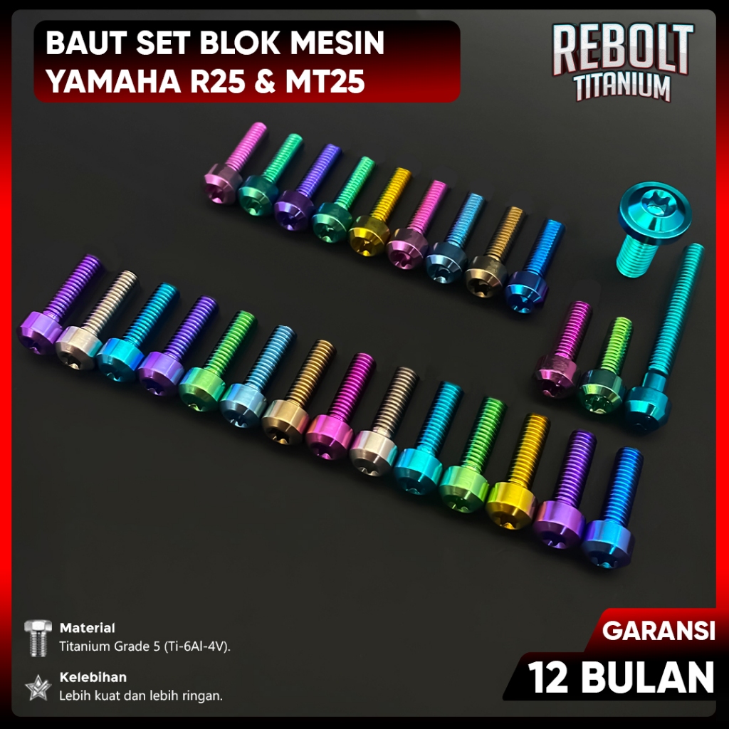 Baut Probolt Titanium Full Set Blok Mesin R25 MT25 Grade 5 REBOLT Titanium
