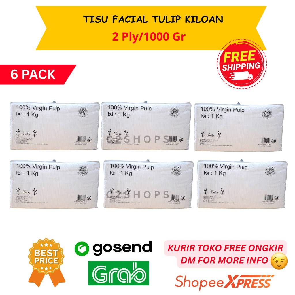 [GROSIR] TISU / TISSUE TULIP 1000 GR | TISSUE PULP KILOAN | TULIP Tissue Wajah 1000gr [6PACK]