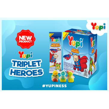 

YUPI TRIPLET HEROES - JELLY KENYAL RASA BUAH DENGAN BENTUK SUPER SERU
