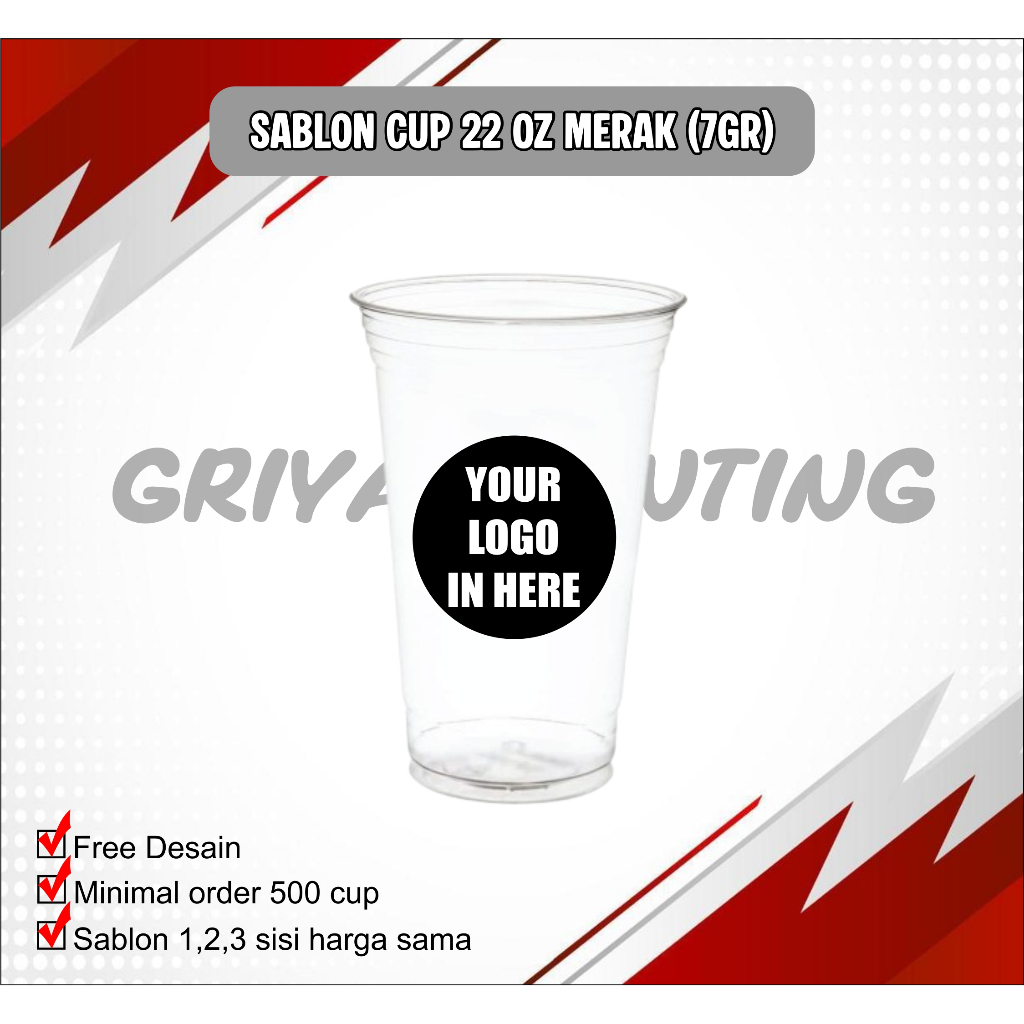 Sablon Custom Cup Plastik datar merek era cup Tebal 7 gram Ukuran 22 OZ, Sablon Custom Gelas Plastik