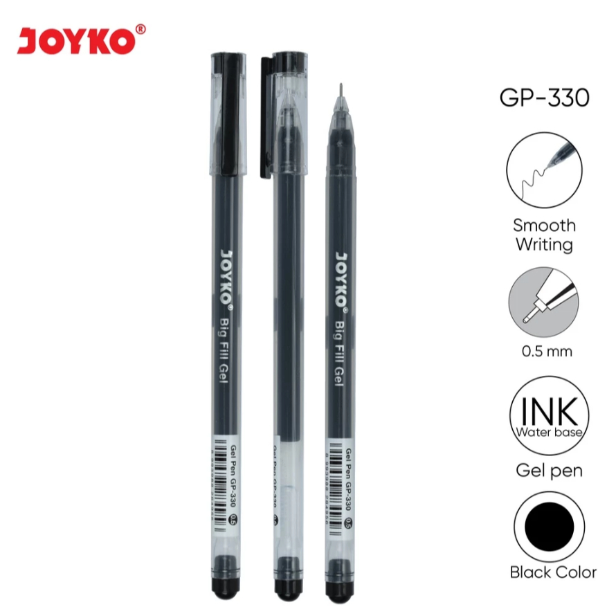 

COD -(12 Pcs) Joyko - Gel Pen Pulpen Pena GP-330 Big Fill Gel 0.5 mm