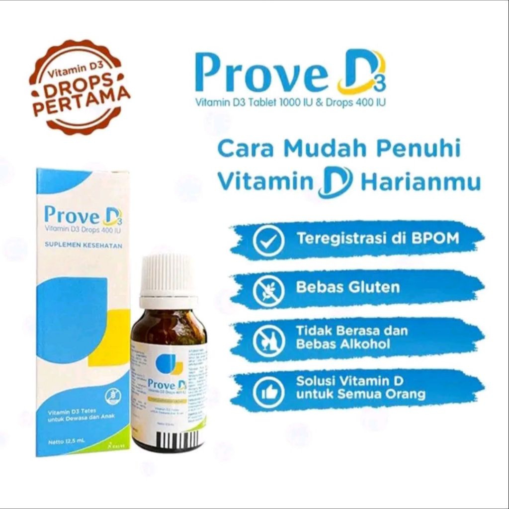 PROVE D3 DROP Vitamin D3 400 IU Tetes 12.5 - Untuk Membantu Memelihara Fungsi Imun untuk Dewasa dan 
