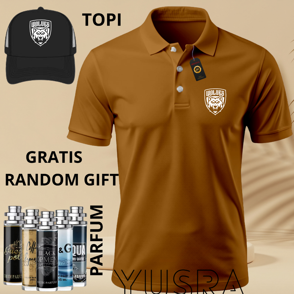 Polo shirt Gratis Parfum Kaos Kerah Wangki Wolves Kiri Putih New Logo polo Unisex Pria Wanita polo