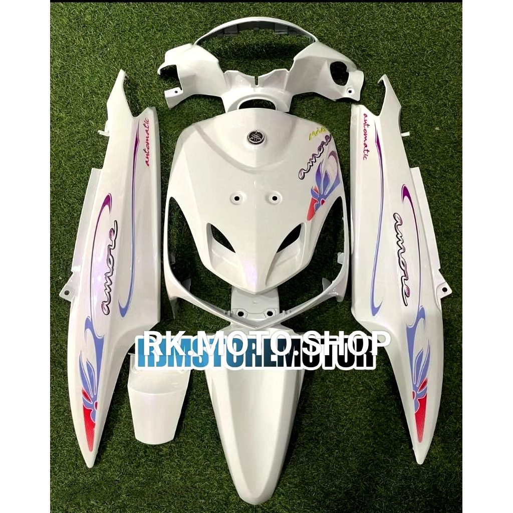 Cover body halus fullset mio yahama mio smile warna putih lembayung ungu plus stiker
