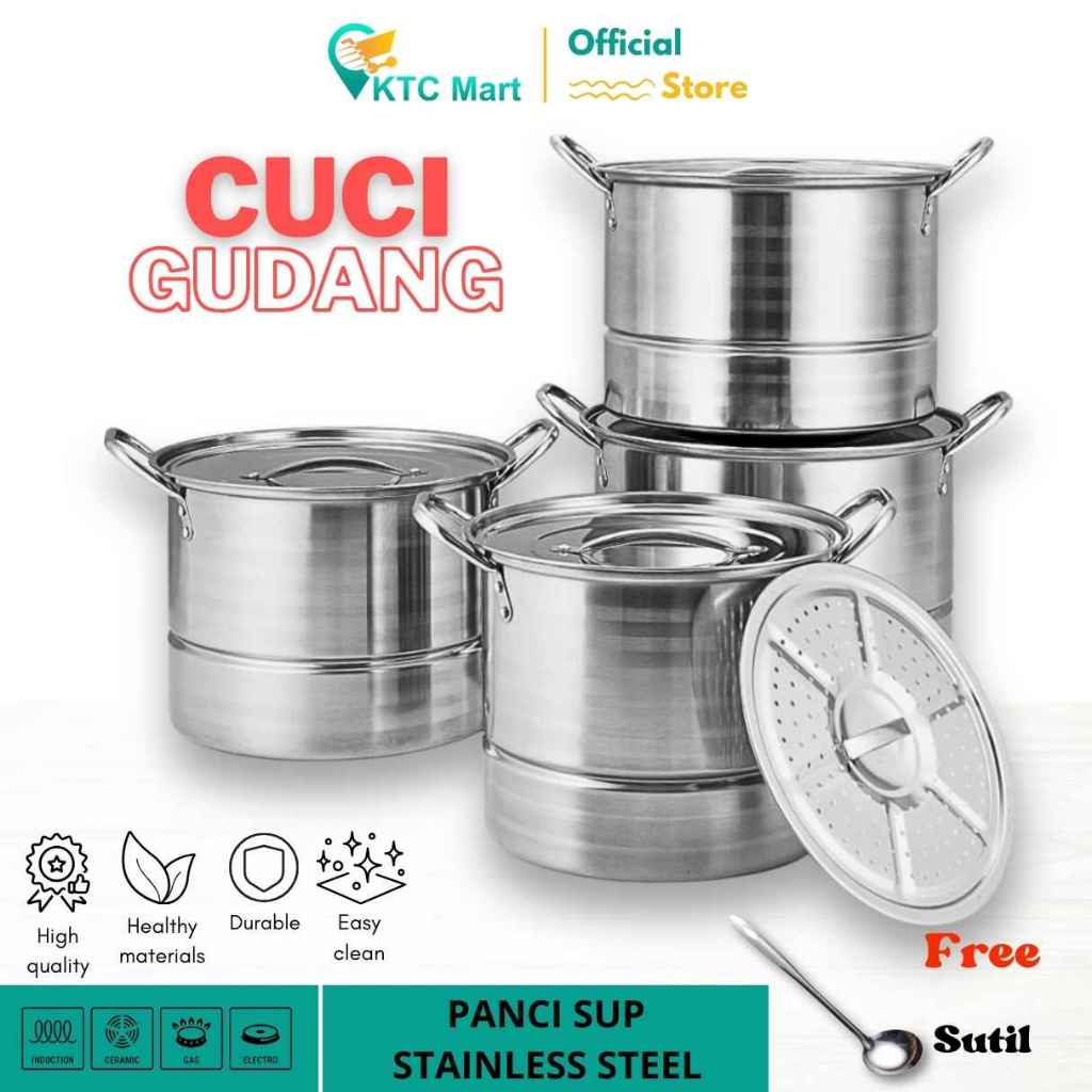 [CUCI GUDANG] Panci Kukusan Stainless TEBAL Dandang Masak Panci Masak Sup Steamer Pot Stainless KTCm