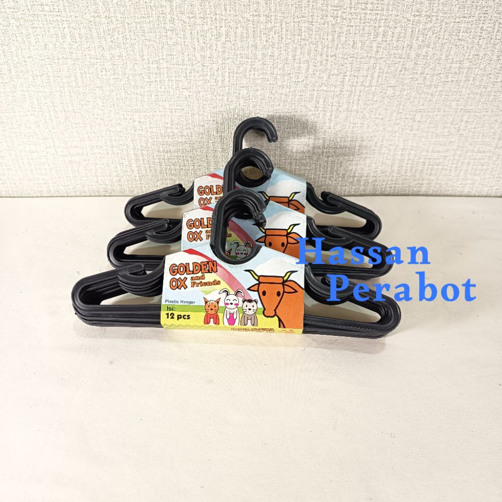 [ 3 Lusin ] Hanger Mini Anak GOLDEN OX Warna Hitam