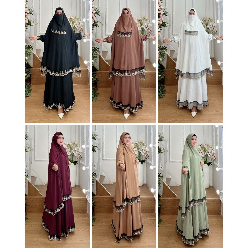 Gamis Syar'i Set Hjab Jumbo Kode RENSATING Bahan Crinkle Airflow By AJEZAS
