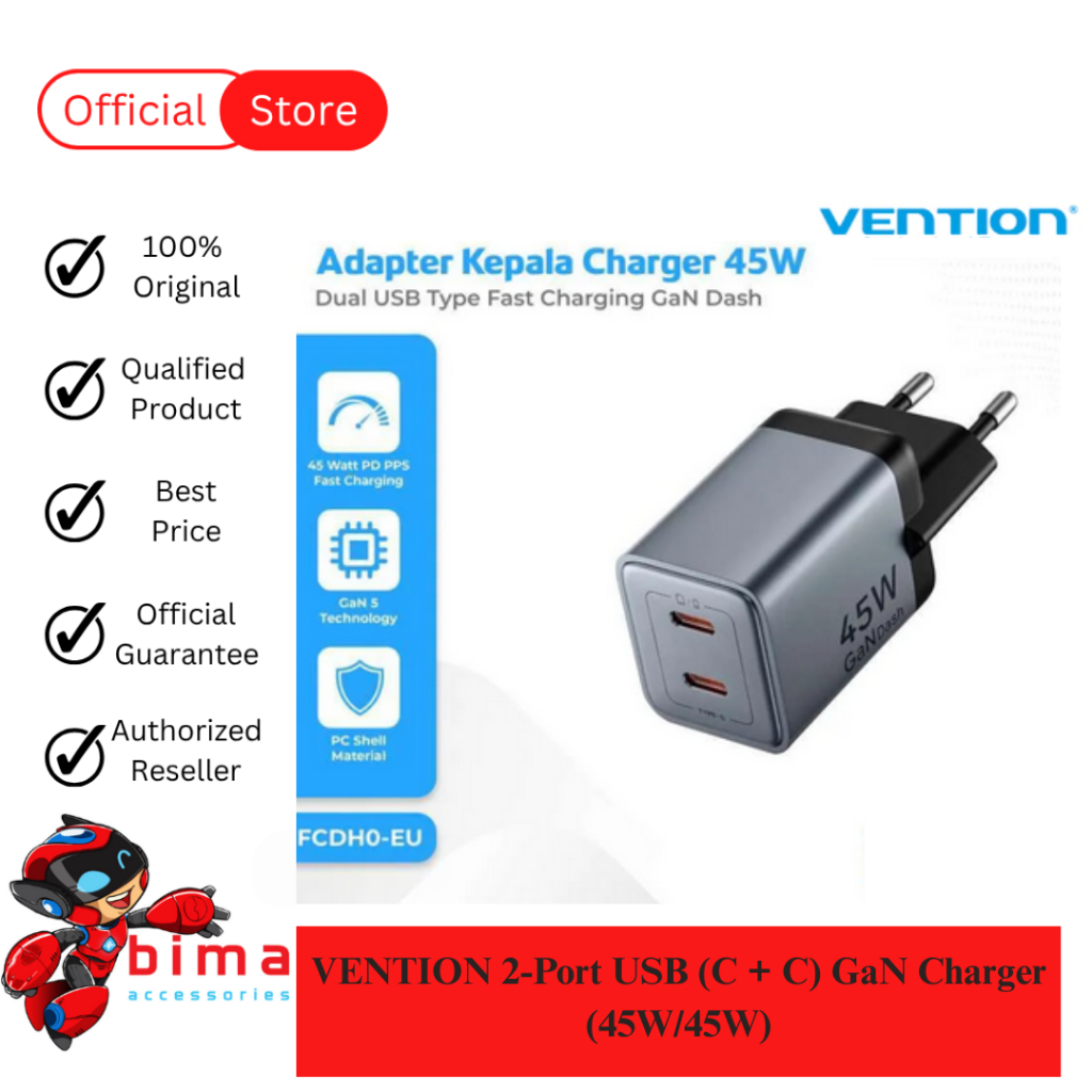 VENTION 45W GaN Charger Dual Port PD USB Type C Fastcharging