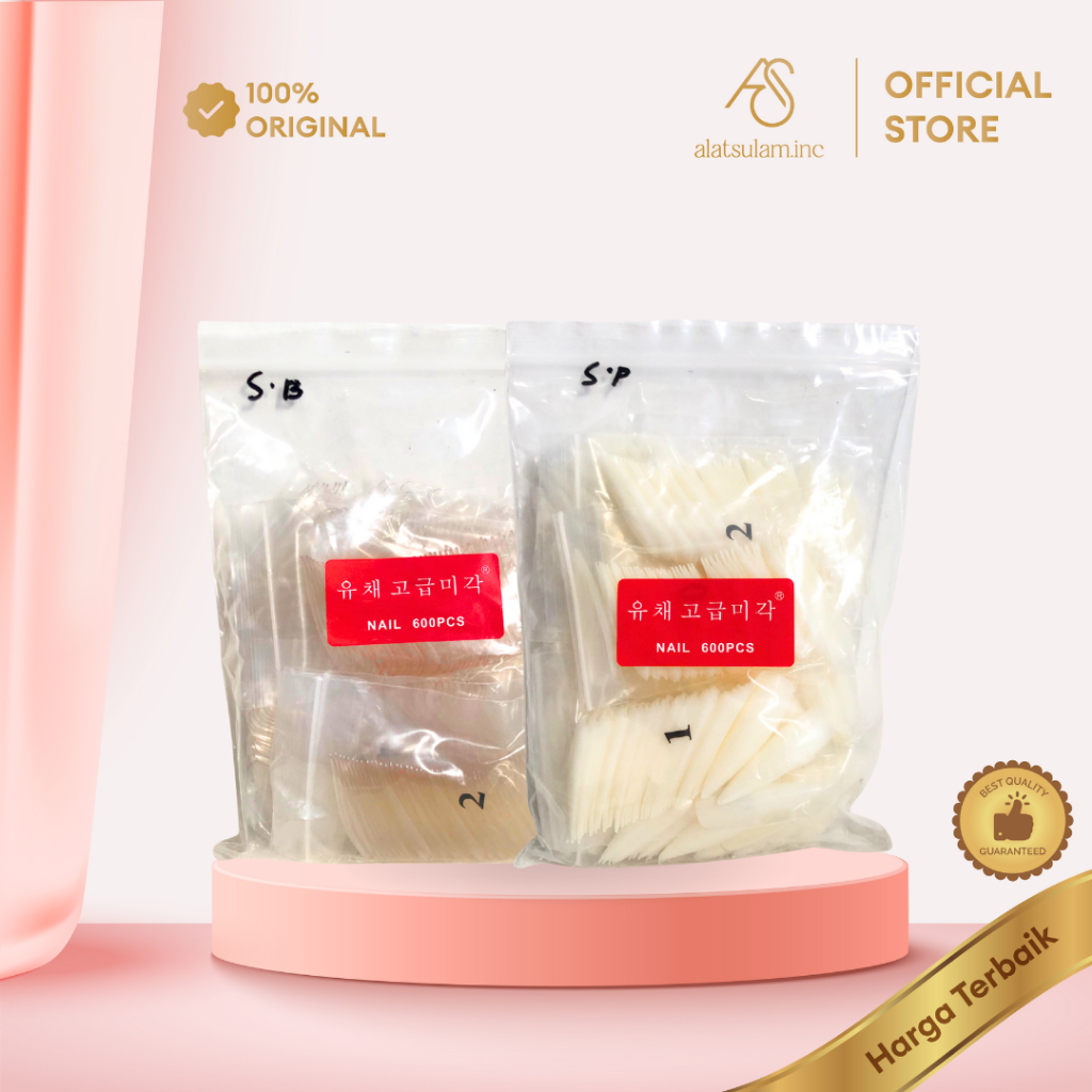 600pcs Kuku Palsu Long Stiletto Bening Putih