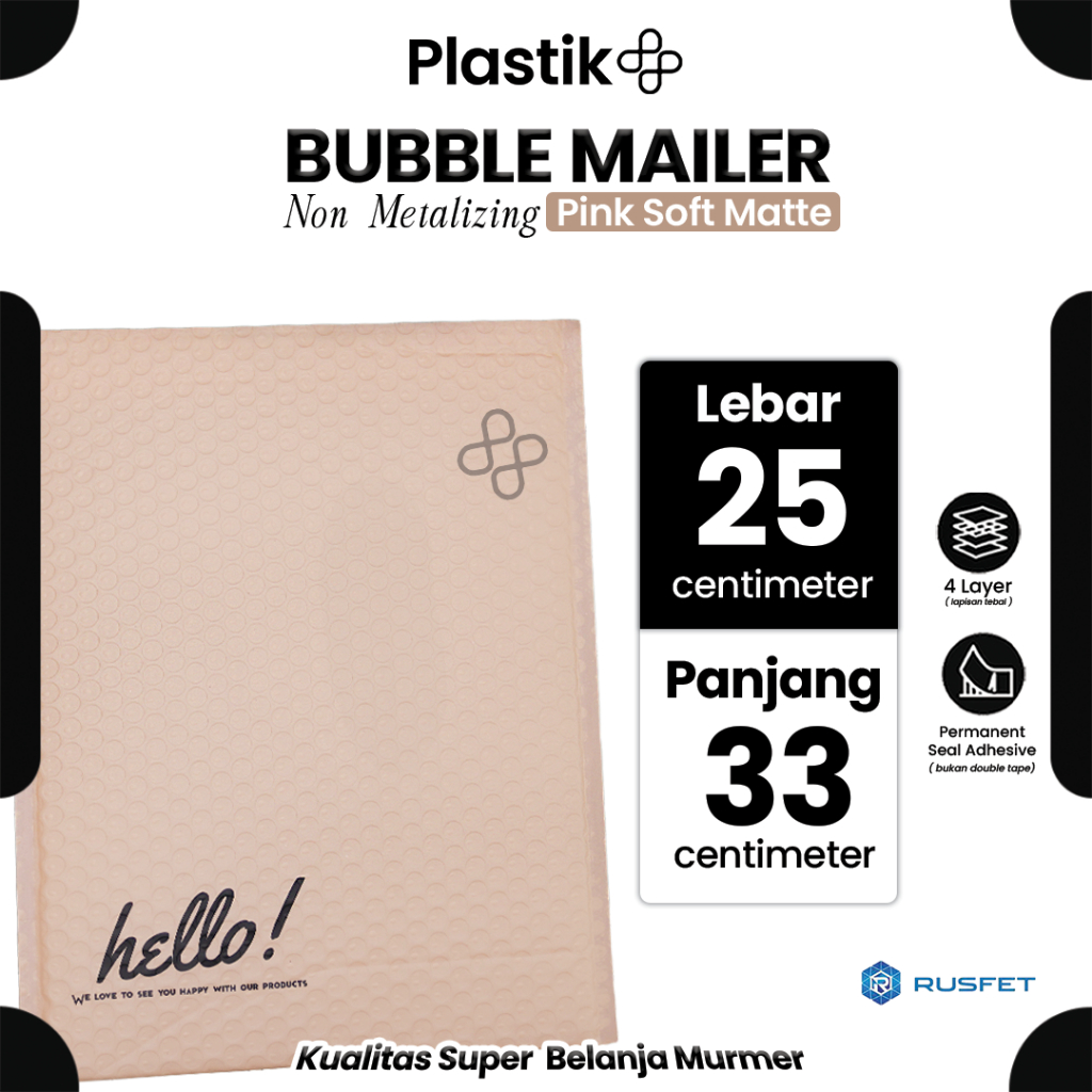 

Amplop Security Bubble Mailer Soft Pink 25cm x 33cm Premium Solid Color Merek Rusfet Harga Satuan